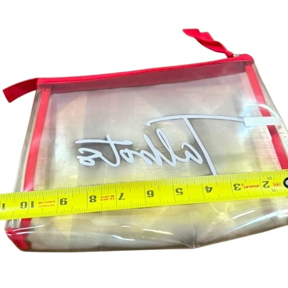 Talbots Clear Red Trim Zipper Cosmetic Makeup Travel Pouch Bag Logo Vacation